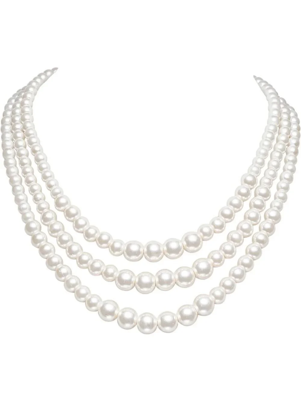 Elegant 3-Strand White Faux Pearl Necklace for Women - Vintage 1920s Gatsby